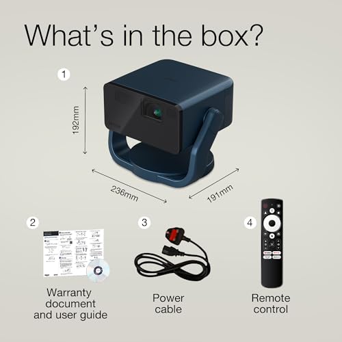 Epson EF-22N Mini Smart Laser Projector | Proyector Portátil Full HD, 1920 x 1080p, Altavoz Bluetooth de 5W, Proyección a Pared, Suelo o Techo, 1000 Lúmenes, Google TV | 150", Azul/Negro