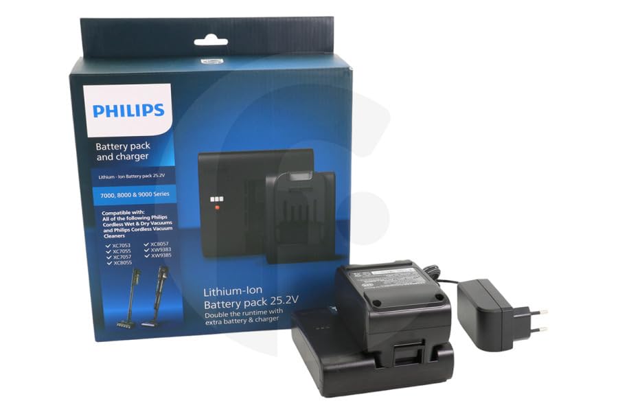 Philips Paquete de batería y cargador de batería de iones de litio para aspiradora inalámbrica en seco y húmedo AquaTrio 9000 Series (XV1797/01), color negro