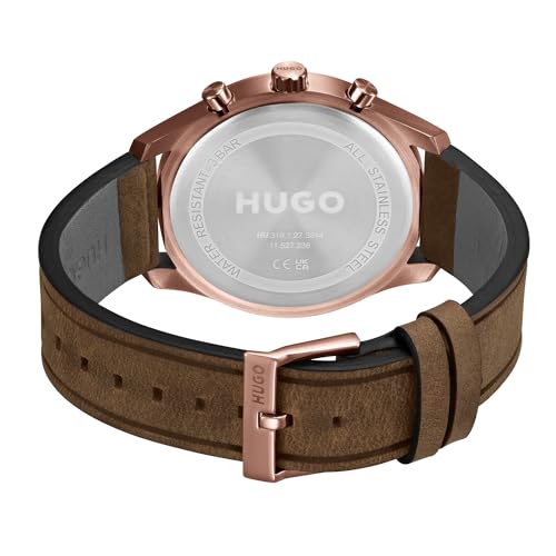 HUGO Reloj Analógico de Cuarzo Multifunción para Hombre Colección #Chase con Correa de Cuero Marrón - 1530162