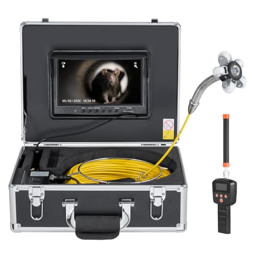 VEVOR Cámara de Alcantarillado con Localizador 512 Hz, 50 m, Cámara de Inspección de Drenaje con Nivelación Automática, Zoom 36X, 12 LED, Tarjeta 32 GB, para Tuberías de Conductos, 320 x 390 x 155 mm