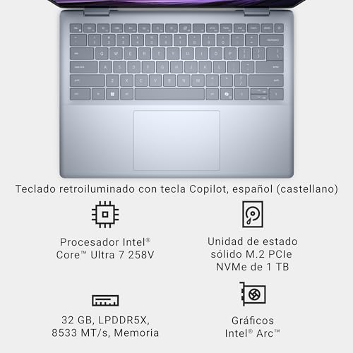 Dell 14 Plus Copilot+ DB14250 Ordenador portátil – 14" 2.5K 16:10 (2560x1600), Intel Core Ultra 7 Series 2, Intel ARC, 32 GB RAM, 1 TB SSD, Windows 11 Pro, Teclado retroiluminado QWERTY, Ice Blue