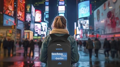 Technoline Mochila LED, mochila para ordenador portátil, mochila publicitaria, personalización, fuente, animación, imágenes, transferencia de datos a través de Bluethooth, control a través de la