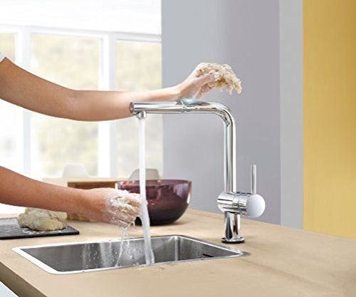 Grohe Minta Touch - Grifo de cocina monomando, caño alto en L, caño giratorio de 360°, cabezal extraíble hacia fuera (31360001)
