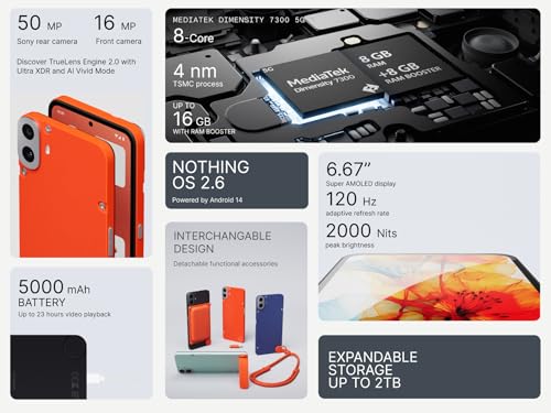 CMF Phone 1 8+128GB - Smartphone con cámara Trasera Sony de 50 MP con Ultra XDR, Pantalla Super AMOLED de 6,67" y Nothing OS 2.6 - Negro
