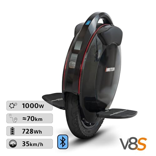 INMOTION Monociclo Electrico V8S, Adulto, Negro, Motor 1000W, Autonomia de hasta 70km, Velocidad Limitada 25km/h, Neumatico Inflable 16''