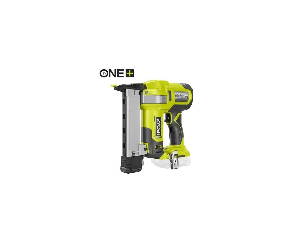 Ryobi - Grapadora de Acabado18G de Aire Comprimido 18V ONE+ - Grapas Dorso 5,5-6,1mm, L. 10-38mm - con 500 Grapas, 2 Puntas Protectoras, Gancho para Cinturón (sin Batería ni Cargador) - R18GS18-0