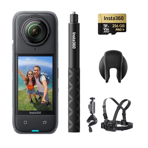 Insta360 X4 Pack Bici - Cámara de acción Impermeable 8K 360, Vídeo 4K Gran Angular, Selfie Stick Invisible, Protectores de Lente Extraíbles, 135 Min Batería, Edición IA, Estabilización