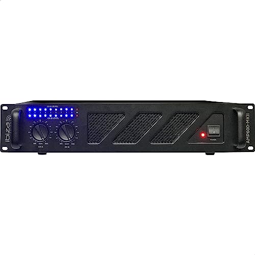 Ibiza - AMP600-MKII - Amplificador PA profesional 2x480W con entradas RCA/Jack y salidas Speakon/Born - 19" Rackable - Negro