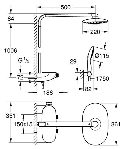 Grohe Rainshower SmartControl 360 DUO - Sistema de ducha con termostato incorporado (Ref. 26250000)