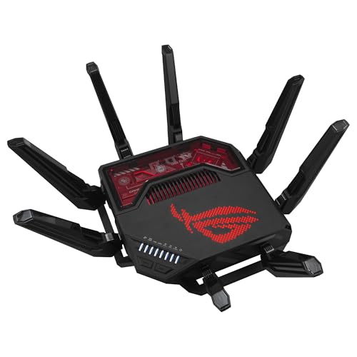 ASUS ROG Rapture GT-BE19000 - Router Gaming WiFi 7 tribanda (802.11be), 320 MHz y 4096-QAM, MLO, Dos Puertos 10G, AI WAN, Gaming Network, Aura RGB, AiMesh, Seguridad de Red, VPN, Guest Network Pro