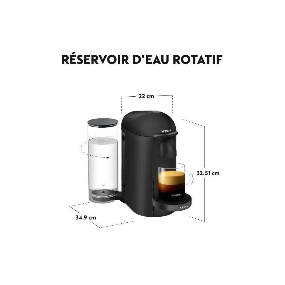 KRUPS Vertuo Plus YY3922FD - Cafetera, para expreso, cápsulas Nespresso, 5 tamaños de tazas, 1,8 L, negro mate