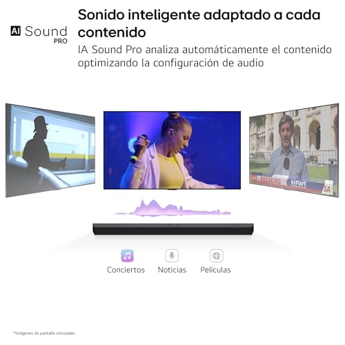 LG S90TY - Barra de Sonido Inteligente, 570W, 5.1.3 Canales, Sonido Envolvente Dolby Atmos y DTS, Amplia Conectividad, Bluetooth, USB, Entrada Óptica, Negro
