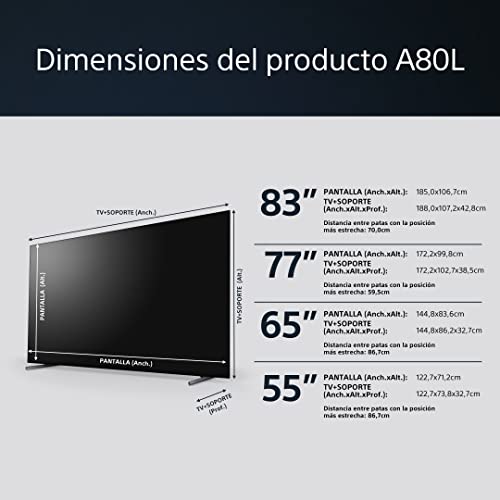 Sony BRAVIA XR-55A80L, 55 Pulgadas, TV OLED con 4K HDR, Smart Google TV, Eco Pack, Bravia Core, Óptimo para PlayStation5, Diseño Integral