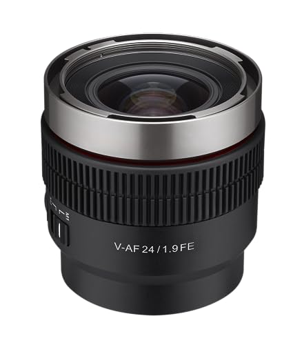 Samyang V-AF 24mm T1, 9 FE para Sony E Lente de video Lente de enfoque automático Lente de cine 8K Soporte Interruptor personalizado y botón 23343 Negro