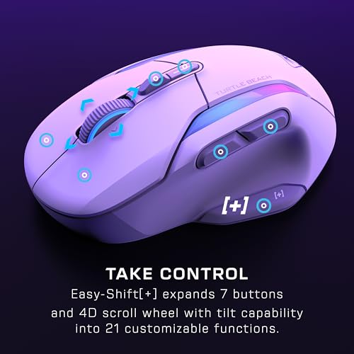 Turtle Beach Kone II Air: ratón inalámbrico ergonómico RGB para Juegos, batería de 350 Horas, Sensor óptico de 26 000 PPP interruptores ópticos de 100 Millones de clics, Blanco ártico