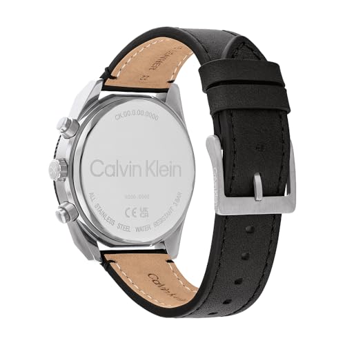 Calvin Klein Reloj Analógico de Cuarzo Multifunción para Hombre Colección Impact con Correa de Cuero Negra - 25200364