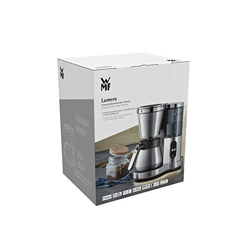 WMF Lumero Cafetera con termo, 8 tazas, depósito de agua extraíble, pantalla táctil, antigoteo, filtro giratorio, apagado automático, 800 W