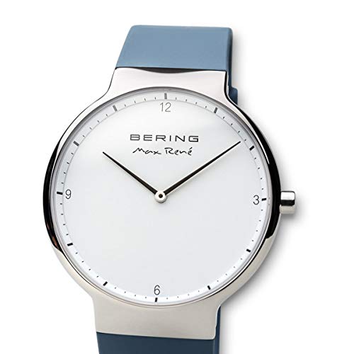 BERING 15540-700 Reloj de cuarzo para hombre con caja de acero inoxidable plateado de 40 mm y esfera blanca, correa de silicona, cristal de zafiro y resistencia al agua de 5 ATM