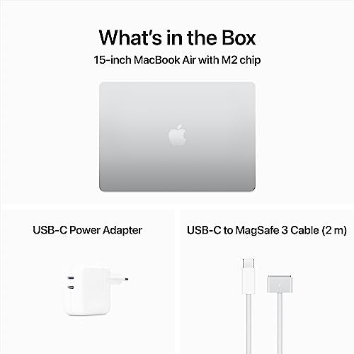 Apple 2023 MacBook Air (de 15 polegadas, Processador M2 da Apple com CPU 8‑Core e GPU 10‑Core, 8GB Memória unificada, 256 GB) - Prateado
