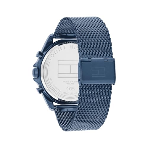 Tommy Hilfiger Reloj Analógico de Cuarzo Multifunción para Hombre con Correa de Malla de Acero Inoxidable Azul - 1710648
