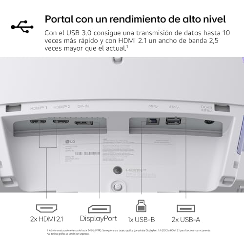 LG 39GS95QE-W - Monitor Gaming Ultragear, 39", OLED WQHD, (3440x1440), 21:9, 240 Hz, 0,03 ms, Clasificación F, Tecnología Micro Lens Array +, DisplayHDR True Black 400, Blanco