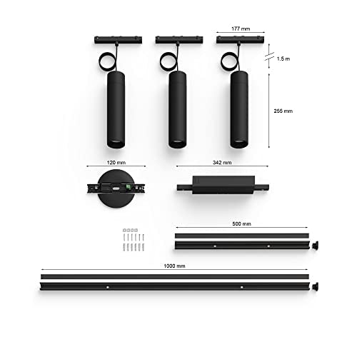 Philips Hue - Perifo Iluminación en carril Luz Blanca y de Colores - Set carril y 3 lámparas colgantes (negro) - 171.5cm - Anclajes incluidos