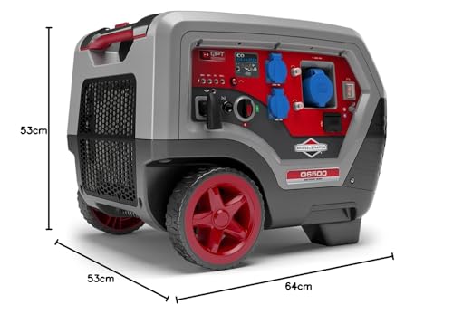 Briggs Y Stratton Generador inversor portátil de gasolina Quiet Power Technology Series Q6500 de energía limpia, Ultra Silencioso y Ligero, Negro, Plateado, 6500 Vatios/5000 Vatios