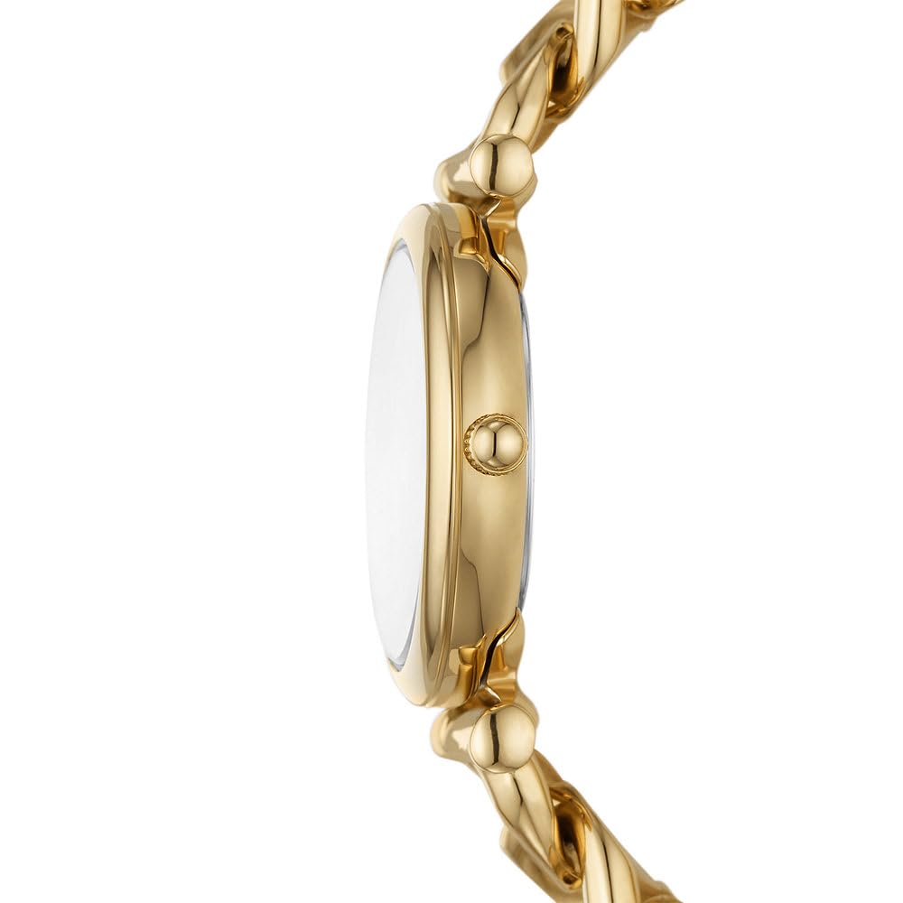 Fossil Reloj Carlie para mujer, Movimiento de cuarzo a tres agujas en tono dorado con correa de acero inoxidable, Tono oro y blanco, 28 mm