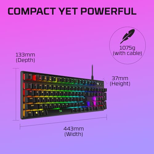 HyperX Alloy Origins – Teclado mecánico para videojuegos, Teclas HyperX Blue Mecánicas, Compacto, Portátil, Carcasa de aluminio duradera, Personalización avanzada, Software HyperX NGENUITY US Layout
