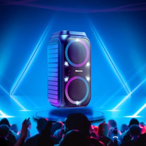 Hisense HP160 Party Rocket - Altavoz Portatil, Modo Karaoke, 160W, 5 Efectos de Luz, Batería de hasta 12 Horas de Duración, Modo Dual (2 Altavoces), Plug and Play, Bluetooth, AUX, USB, IPX4