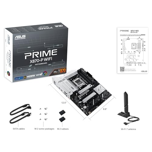 ASUS Prime X870-P WiFi - Placa Base AMD ATX, 14+2+1(80A) etapas de Potencia, PCIe 5.0 x16 Compatible con GPU de última generación, 4X M.2, DDR5, WiFi 7, Q-Antenna
