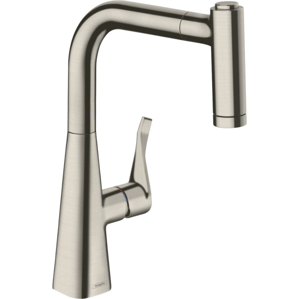 hansgrohe Metris M71 Grifo monomando de cocina 220, ducha extraíble, 2 tipos de chorro, sBox, acabado de acero inoxidable, 73800800