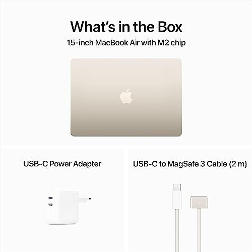 Apple 2023 MacBook Air (de 15 polegadas, Processador M2 da Apple com CPU 8‑Core e GPU 10‑Core, 8GB Memória unificada, 512 GB) - Luz Das estrelas