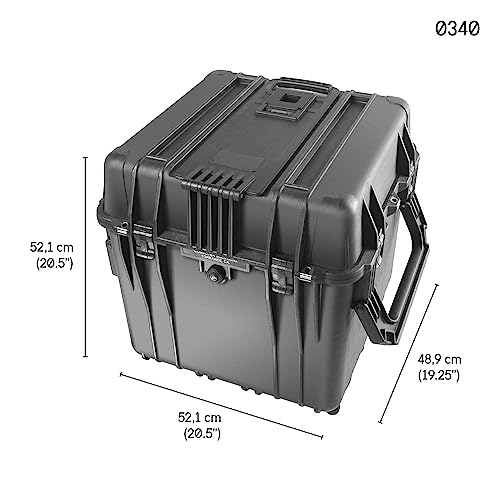 Peli 0340 contenedor de Transporte Profundo con Asas Laterales, asa retráctil y Ruedas robustas, IP67 estanco, 96L de Capacidad, Fabricado en EE.UU., con Espuma Personalizable, Color Negro