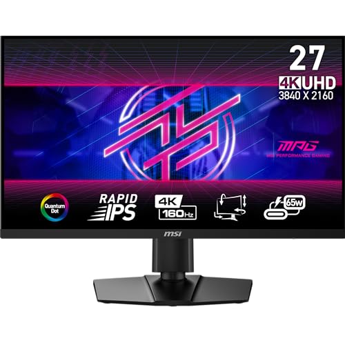 MSI MPG 274URF QD Monitor UHD Gaming 27", Panel IPS rápido de 3840 x 2160, 160 Hz/0,5 ms (GtG, mín sRGB 145%, diseño sin Marco, VESA DisplayHDR 400, DisplayPort 1.4a, HDMI 2.1, USB