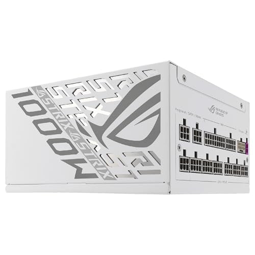 ASUS ROG Strix 1000W Platinum White Edition, Fuente de alimentación ATX Modular, 80 Plus Platinum, ATX 3.1, PCIE 5.1, Conector 12V-2x6, MOSFET GAN, estabilizador de Voltaje 'GPU-First'