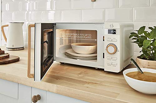 Swan Nordic Set Desayuno Hervidor de agua 1,7L 2200W, Tostadora Pan ranura ancha 2 rebanadas, Microondas 20L digital, diseño moderno, efecto madera, blanco