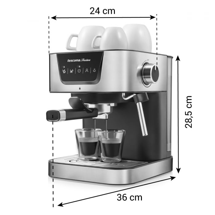 Tescoma 909010 - Máquina de espresso manual de 19 bar, con lanza de vapor, brazo de doble salida, calentadores de suelo, línea President