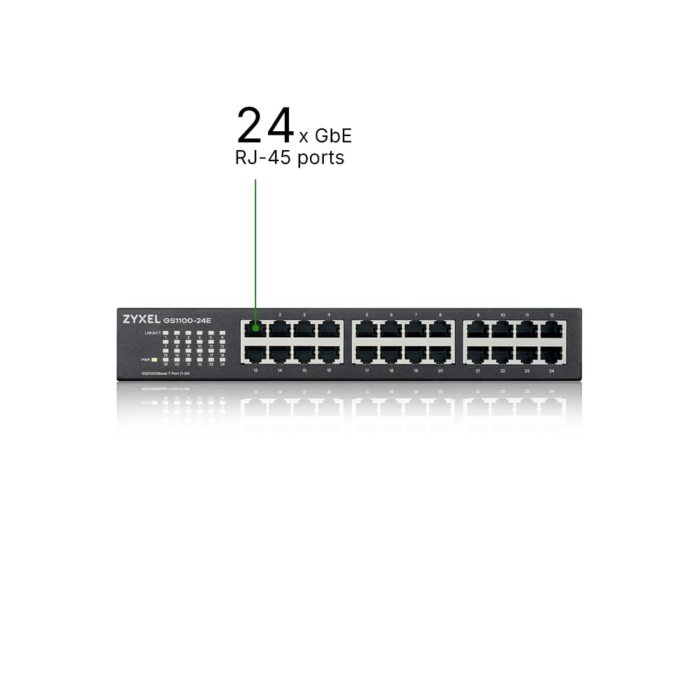 ZyXEL GS1100-24E Conmutador de red no administrado Gigabit Ethernet (10/100/1000) Negro switch - Switch de red (No administrado, Gigabit Ethernet (10/100/1000))