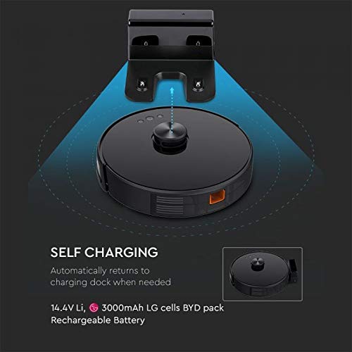 V-TAC Aspirador giroscópico Robotizado de Carga automática Compatible con Amazon Alexa y Google Home, Color Negro