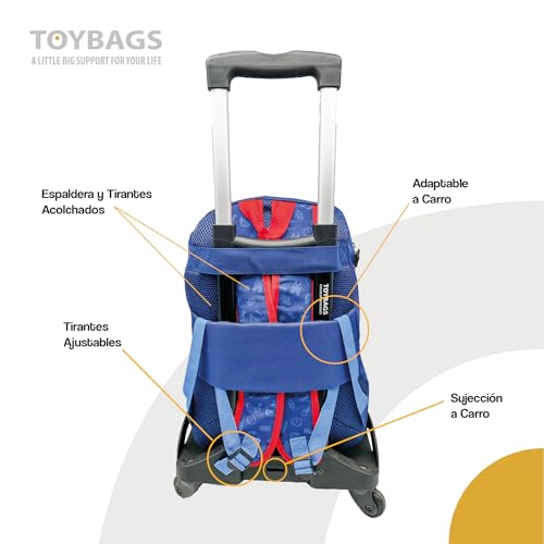 ToyBags Mochila Escolar Super Mario - Doble Compartimento Adaptable + Carro Negro Proteccion Lateral Y STOPER Frontal Anti CAIDA 4 Ruedas giratorias - 45 X 32 X 20 CM