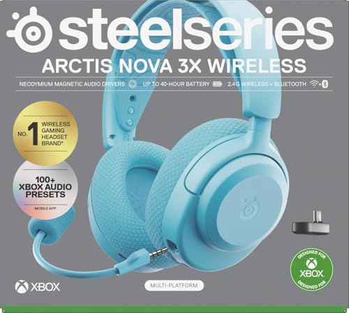 SteelSeries Arctis Nova 3X Wireless Gaming-Headset – App-Steuerung – 40 Std. Akku – Neodym-Magnet-Treiber – 2,4 GHz/Bluetooth – Abnehmbares Mikrofon – Xbox, PS5, PC, Switch, Mobilgeräte Aqua