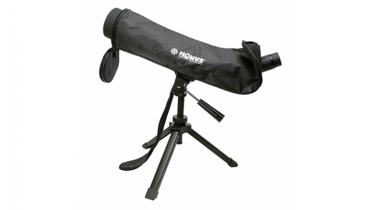 KONUS | KONUSPOT-65 telescopio de Caza y de Tiro, Ideal para observación de Aves también al Amanecer y al anochecer, Zoom/diámetro 15-45x65, Equipado con trípode de Mesa y Soporte para Smartphone