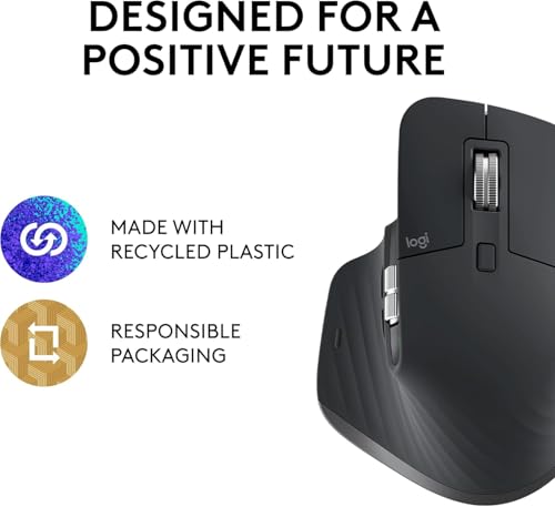 Logitech MX Master 3S - Ratón inalámbrico de Rendimiento con Desplazamiento ultrarrápido, USB-C, Bluetooth, Windows, Linux, Cromado, Gris Oscuro