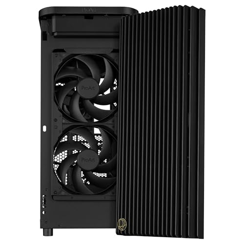 ASUS ProArt PA401, Chasis ATX con Panel de Vidrio Templado, Compatible con GPU de hasta 314 mm, Dos Ventiladores de 160 mm, Bloqueo del Panel Lateral, Soporte para Fuente de alimentación extraíble