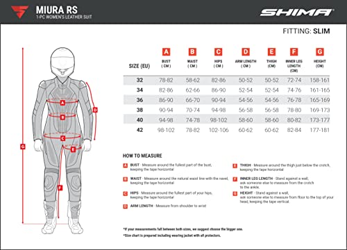 SHIMA MIURA RS Traje Moto Mujer - Traje de cuero de 1 pieza, deportivo, de competición, ventilado con deslizadores en hombros y rodillas, almohadillas CE en espalda, hombros y codos (40, Blanco/Fluo)
