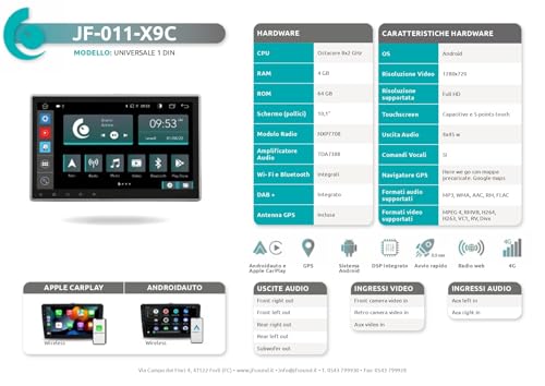 Radio de Coche universales 1 DIN Android GPS Bluetooth WiFi USB Dab+ Touchscreen 10" 4core Carplay AndroidAuto