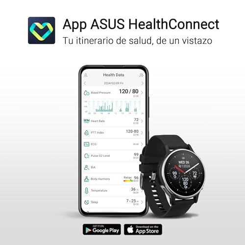 ASUS VivoWatch 6 (HC-D06) - Smartwatch con Panel AMOLED táctil de 1,39", sensores ECG + PPG + BIA, análisis de la composición Corporal, gestión de la Salud con un Solo Toque, HealthConnect