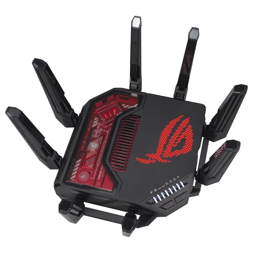 ASUS ROG Rapture GT-BE19000 - Router Gaming WiFi 7 tribanda (802.11be), 320 MHz y 4096-QAM, MLO, Dos Puertos 10G, AI WAN, Gaming Network, Aura RGB, AiMesh, Seguridad de Red, VPN, Guest Network Pro