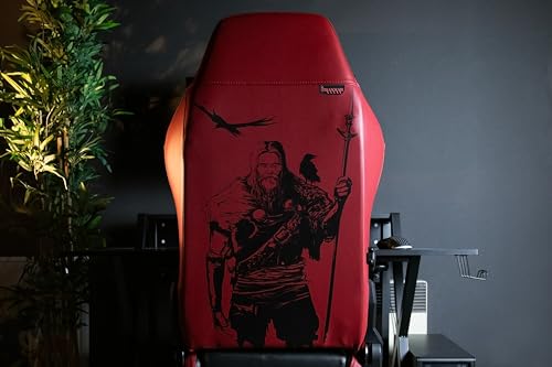 Konix Drakkar Silla de Oficina Gaming Odin - Inclinación del Asiento 160° - Cuero de Poliuretano Liso - Motivo Vikingo - Negro y Rojo